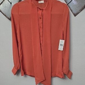 A G Orange Button-Up Blouse